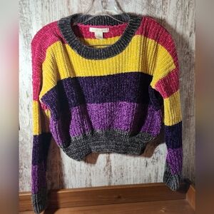 Colorful Striped Crew Neck Sweater Luv Lane Super Soft Cozy Cropped
